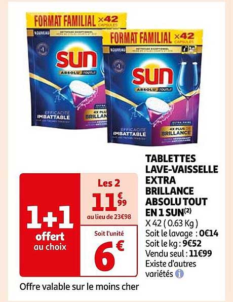 tablettes lave-vaisselle extra brillance absolu tout en 1 sun