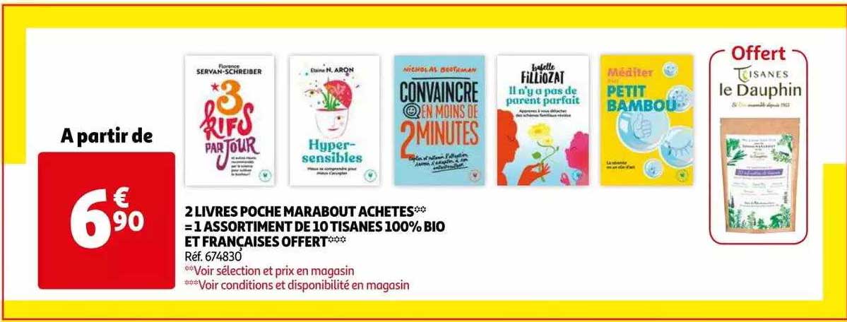 2 livres poche marabout achetés = 1 assortiment de 10 tisanes 100% bio et françaises offert