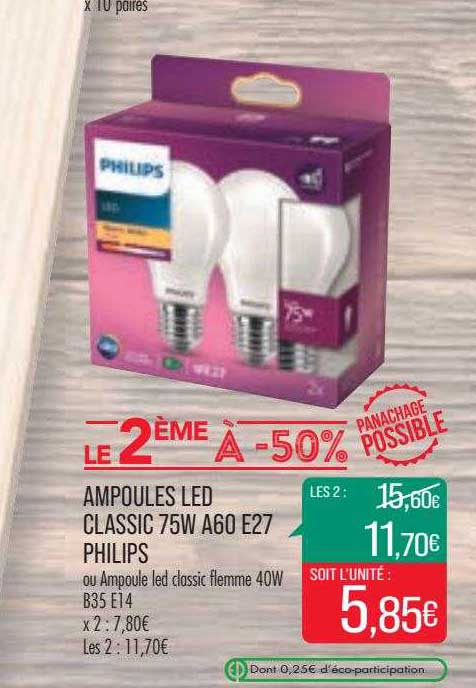 ampoules led classic 75w a60 e27 philips