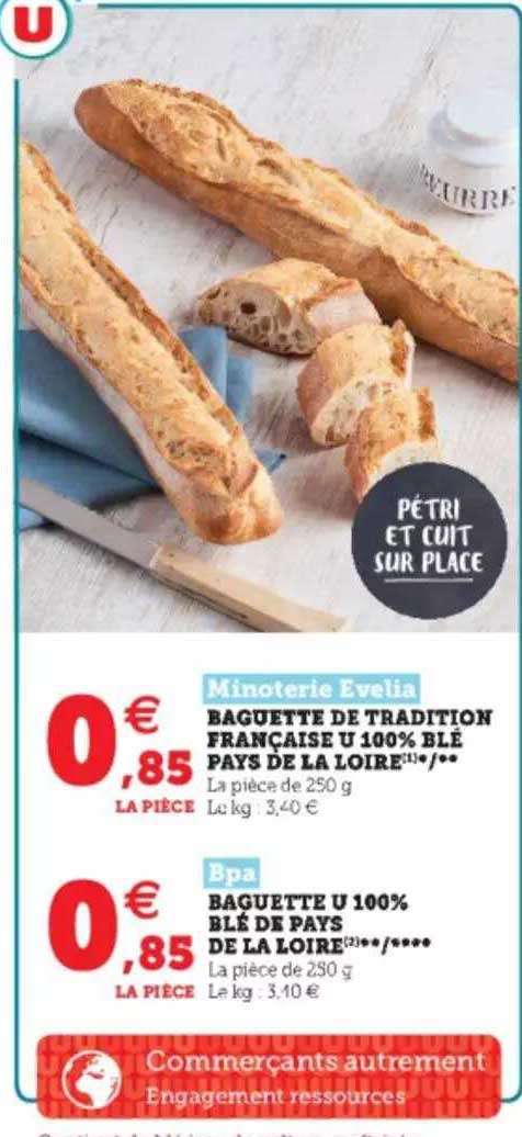 Baguette De Tradition Française U 100% Blé Pays De La Loire, Baguette U 100% Blé De Pays De La Loire