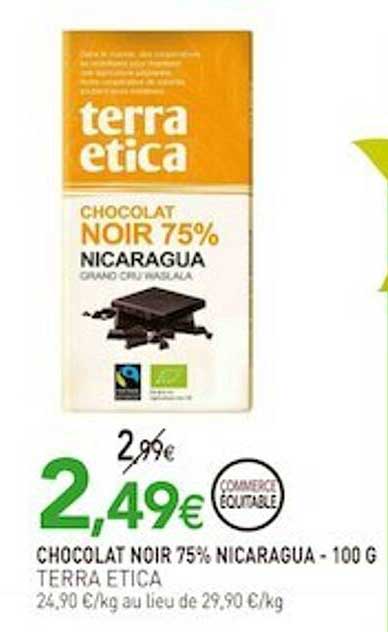 chocolat noir 75% nicaragua terra etica