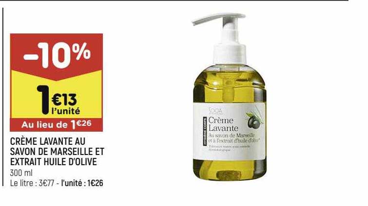 crème lavante au savon de marseille et extrait huile d'olive