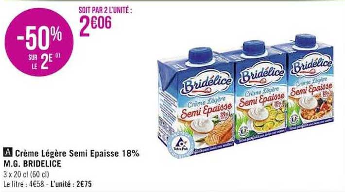 crème légère semi épaisse 18% m.g. bridélice