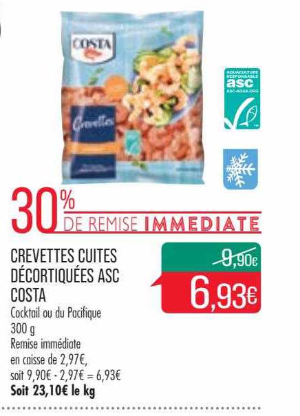 Crevettes Cuites Décortiquées Asc Costa