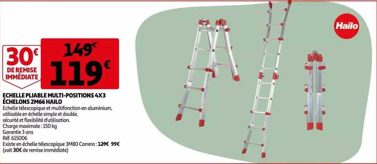 échelle pliable multi-positions 4x3 échelons 2m66 hailo