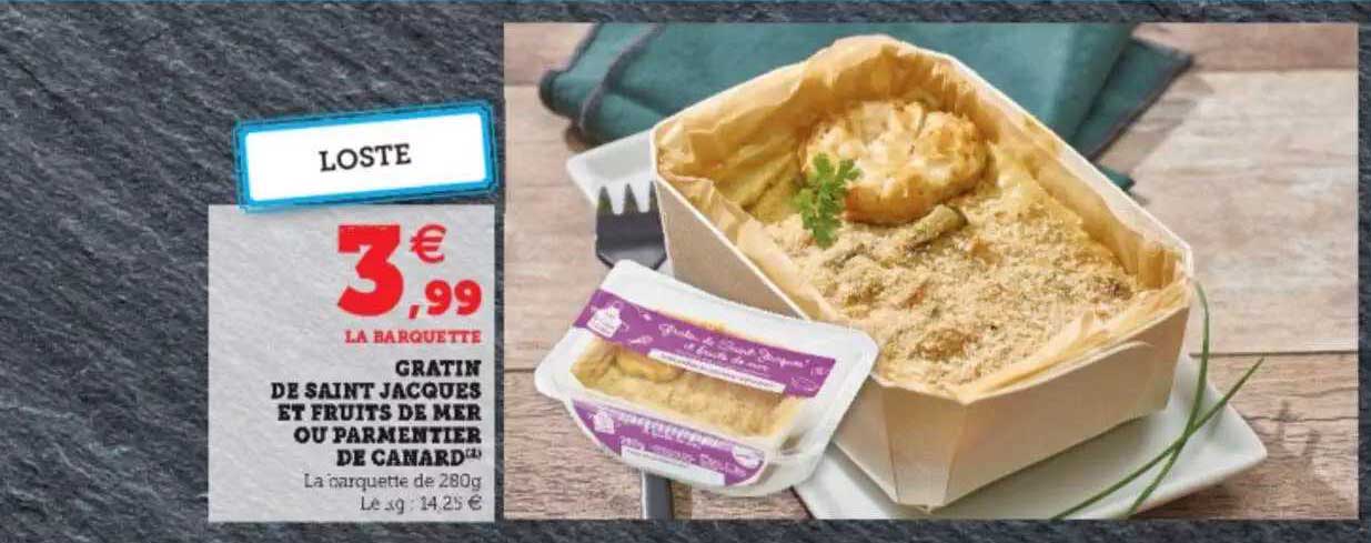 gratin de saint jacques et fruits de mer ou parmentier de canard