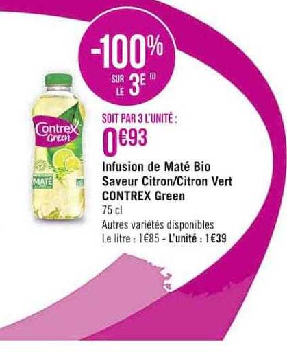 infusion de maté bio saveur citron-citron vert contrex green