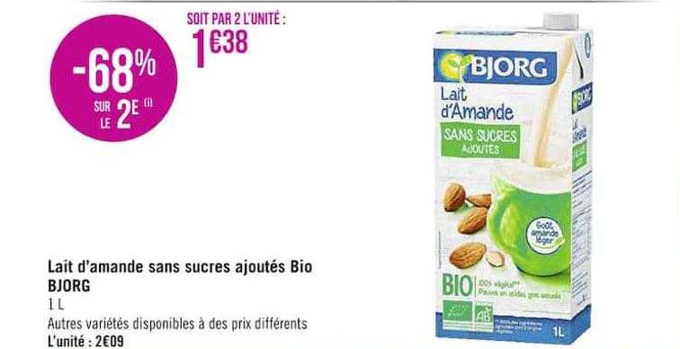 lait d'amande sans sucres ajoutés bio bjorg