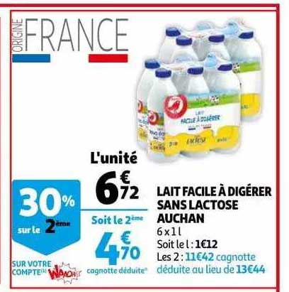 lait facile à digérer sans lactose auchan