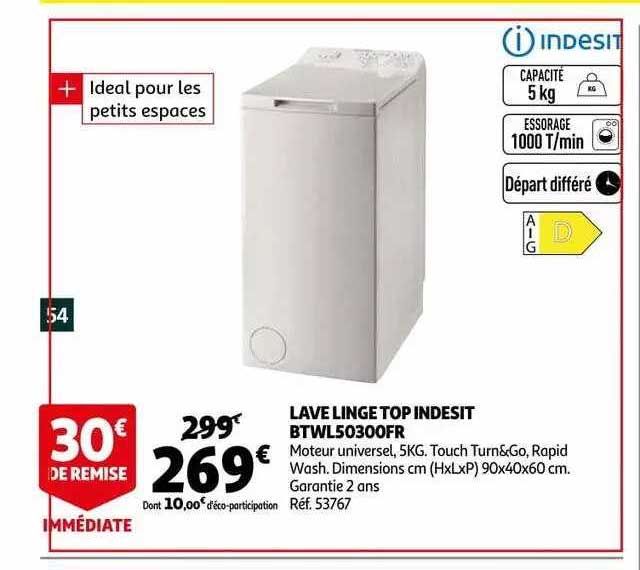 lave linge top indesit btwl50300fr