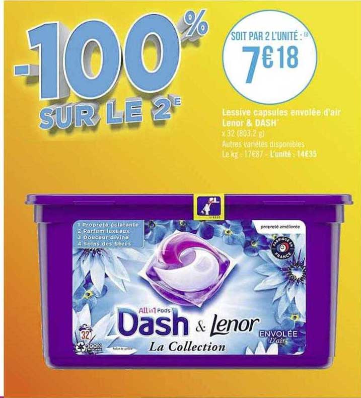 lessive capsules envolée d'air lenor & dash