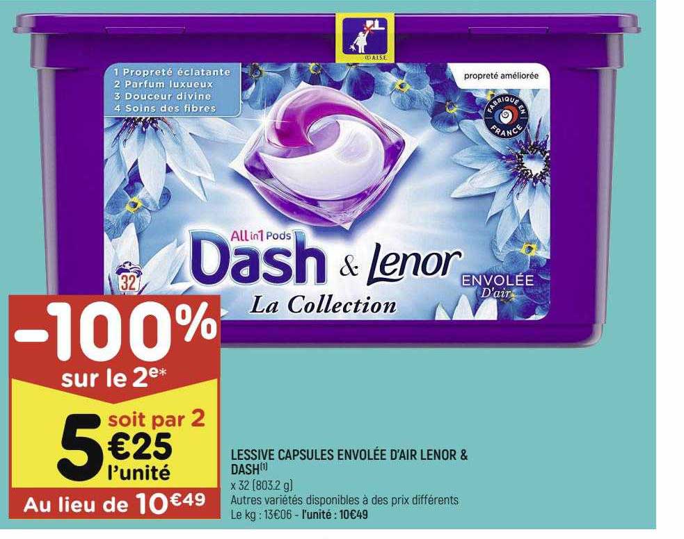 lessive capsules envolée d'air lenor & dash
