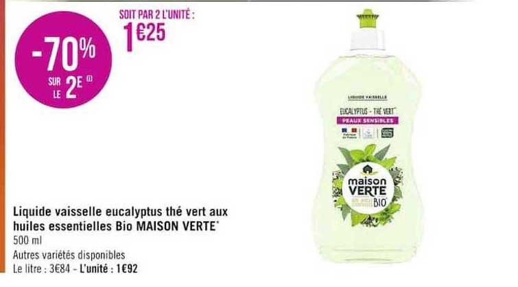 liquide vaisselle eucalyptus thé vert aux huiles essentielles bio maison verte