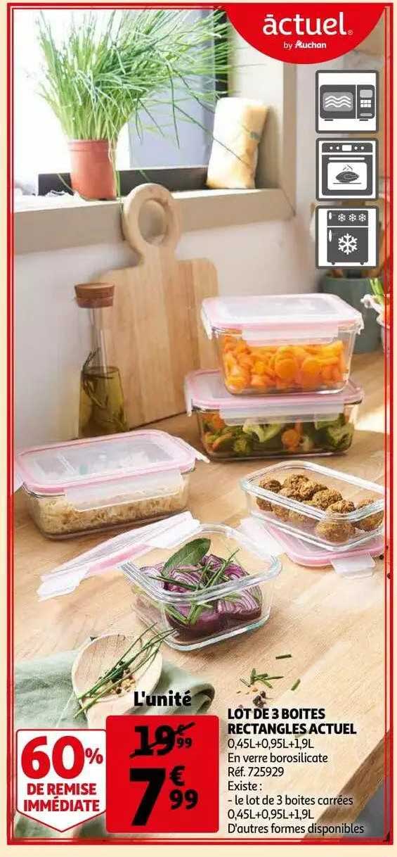 lot de 3 boîtes rectangles actuel