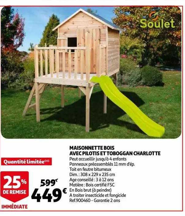 maisonnette bois avec pilotis et toboggan charlotte