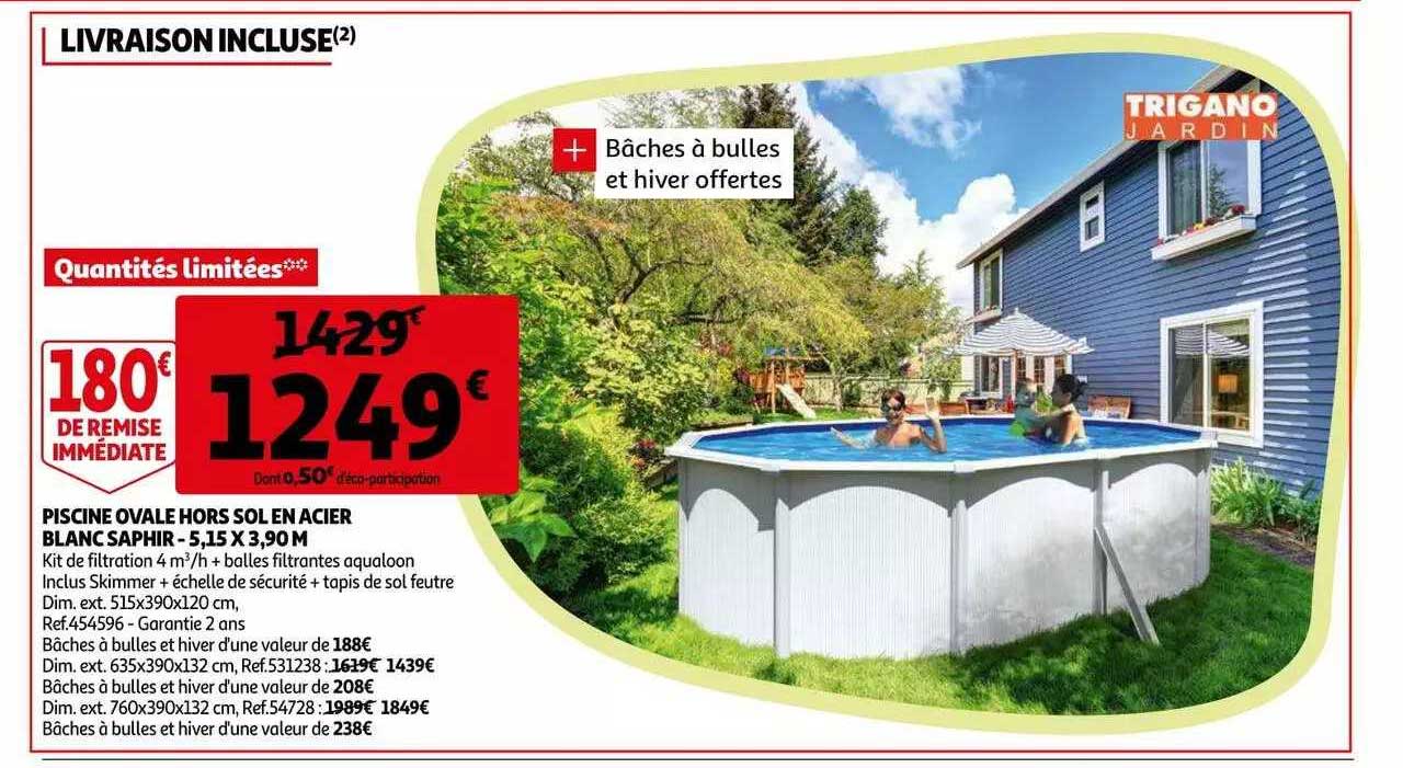 piscine ovale hors sol en acier blanc saphir - 5,15 x 3,90 m