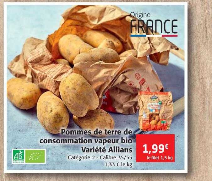 pommes de terre de consommation vapeur bio variété allians