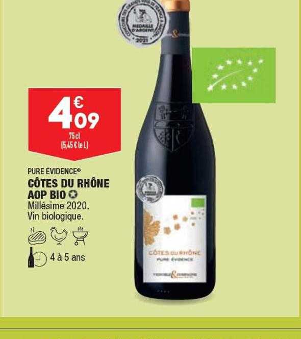 pure évidence côtes du rhône aop bio millésime 2020