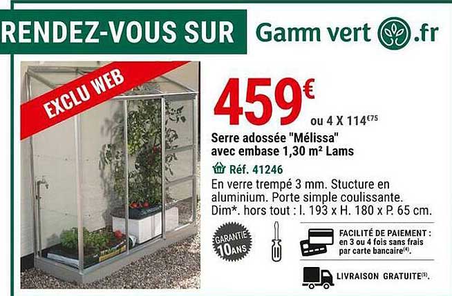 Serre Adossée "mélissa" Avec Embase 1,30 M² Lams