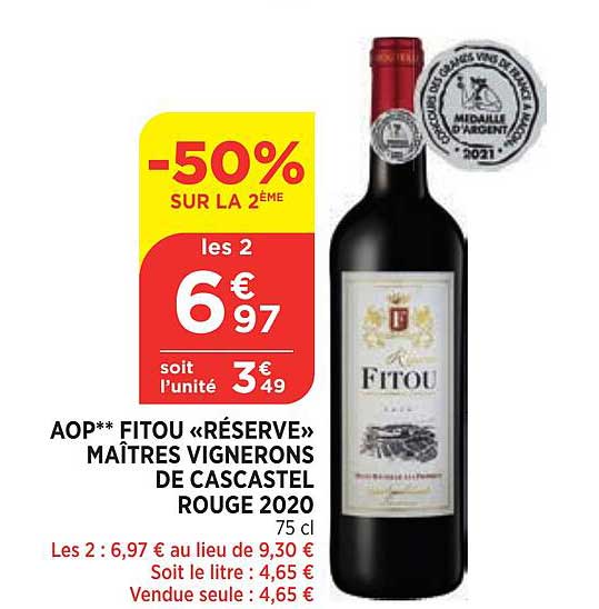 aop fitou "réserve" maîtres vignerons de cascastel rouge 2020