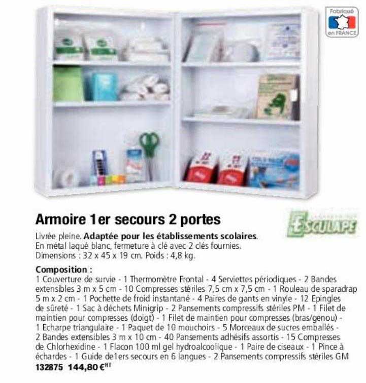 armoire 1er secours 2 portes esculape