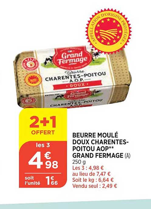 beurre moulé doux charentes-poitou aop grand fermage