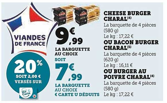 Cheese Burger Charal Ou Bacon Burger Charal Ou Burger Au Poivre Charal