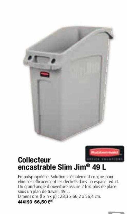 collecteur encastrable slim jim 49 l rubbermaid