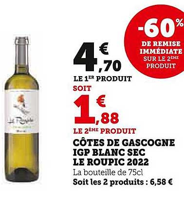 côtes de gascogne igp blanc sec le roupic 2022