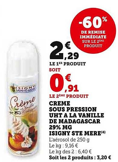 crème sous pression uht à la vanille de madagascar 29% mg isigny ste mère