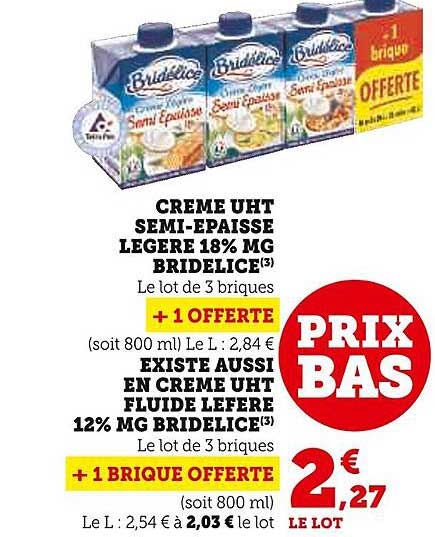 crème uht semi-épaisse légère 18% mg bridélice, crème uht fluide lefere 12% mg bridélice