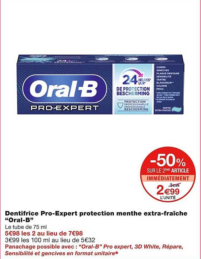 dentifrice pro-expert protection menthe extra-fraîche "oral-b"