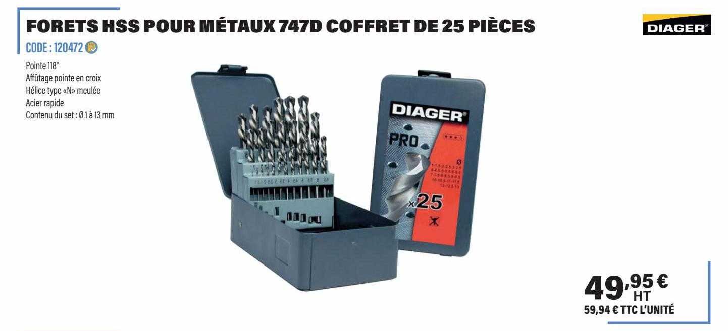 diager forest hss pour métaux 747d coffret de 256 pièces