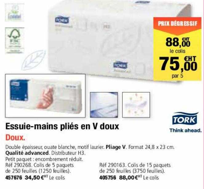 essuie-mains pliés en v doux tork