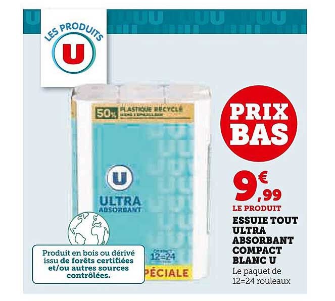 essuie tout ultra absorbant compact blanc u