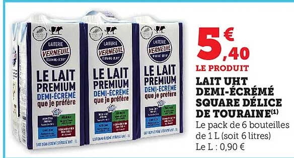 lait uht demi-écrémé square délice de touraine