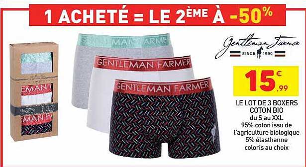 le lot de 3 boxers coton bio gentleman farmer