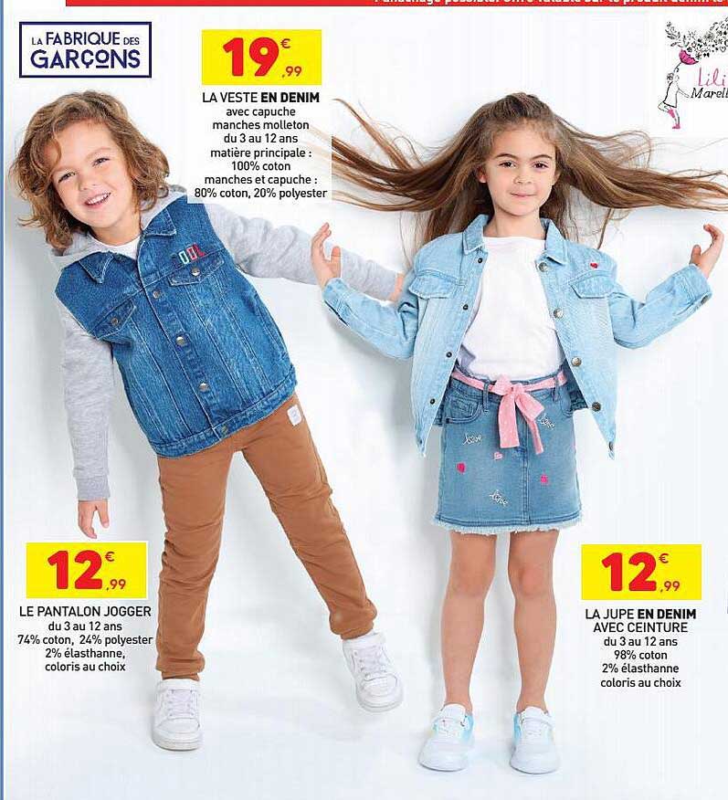 le pantalon jogger, la veste en denim ou la jupe en denim avec ceinture