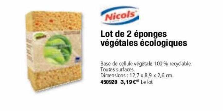 lot de 2 éponges végétales écologiques nicols'