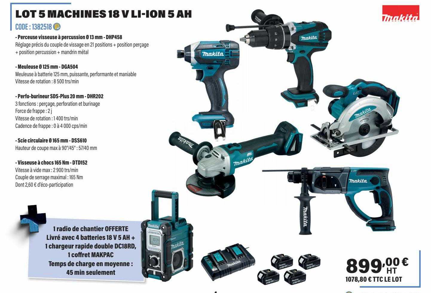 makita lot 5 machines 18v li-ion 5 ah