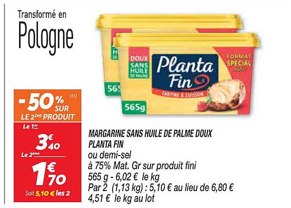 Margarine Sans Huile De Palme Doux Planta Fin