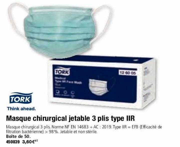Masque Chirurgical Jetable 3 Plis Type IIR TORK