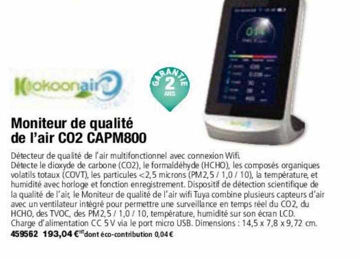 moniteur de qualité de l'air co2 campm800 kokoon