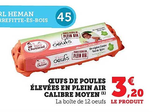 oeufs de poules élevées en plein air calibre moyen