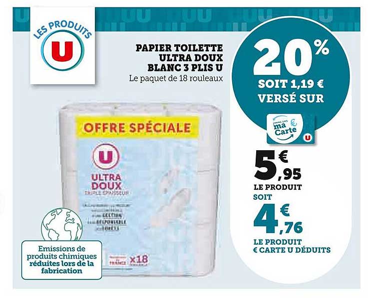Papier Toilette Ultra Doux Blanc 3 Plis U