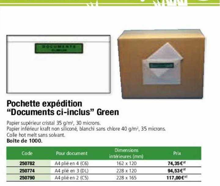 pochette expédition "documents ci-inclus" green