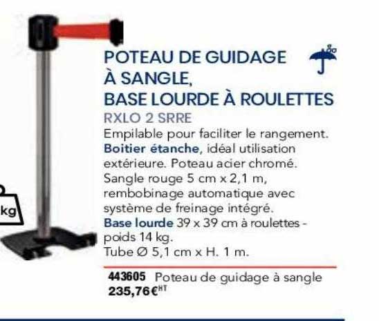 poteau de guidage à sangle, base lourde à roulettes