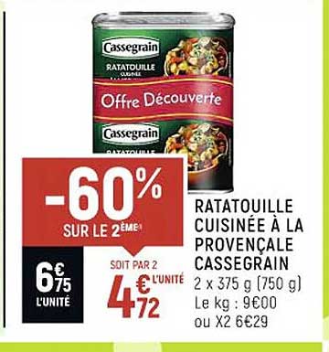 Ratatouille Cuisinée à La Provençale Cassegrain