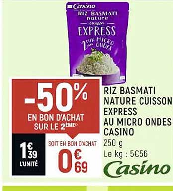 riz basmati nature cuisson express au micro ondes casino