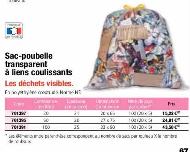 sac-poubelle transparent à liens coulissants